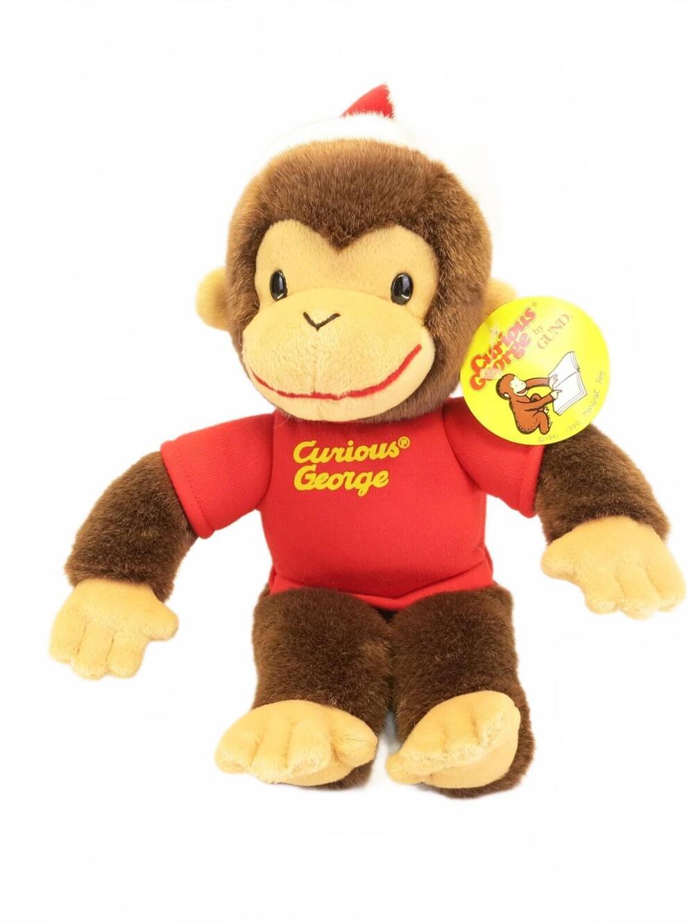 Vintage Gund Curious George Santa Hat Plush Stuffed Toy Margret Rey 1990 13"